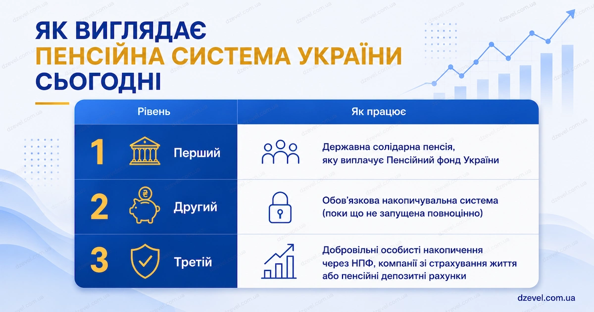Три рівні пенсійної системи України: солідарна, накопичувальна та добровільна система