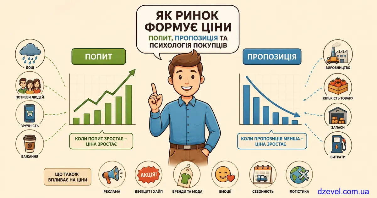 Ілюстрація про формування цін на ринку під впливом попиту та пропозиції